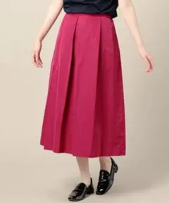 ユナイテッドアローズ　タック入り　ミモレ丈スカート　レッド　フレア　ウエストゴム