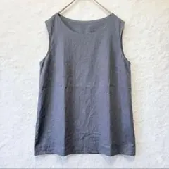 極美品＊メゾンドソイル リネン100 半袖ブラウス 薄墨 バックボタン
