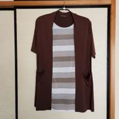 重ね着風 半袖チュニック ブラウン系のサムネイル