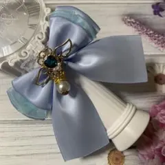 セール！ペンラ キンブレリボン 王冠パールチャーム(水色、ブルー)