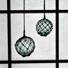 ガラス玉　浮き玉　ネイビーネット　２個セット　Ｊ