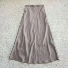 Vintageロングスカート F グレージュ サテン フレア フェアリーグランジ