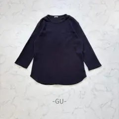 GU/ワッフルカットソー/XL/ネイビー/ゆったり/ラウンドネック/リラックスのサムネイル
