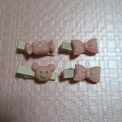 ピンクの水玉ヘアクリップ4個セット