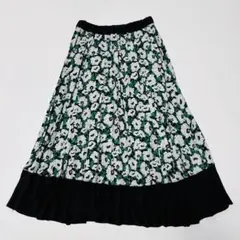 美品 COOLATIQUES 花柄プリーツスカート ブラック グリーン ロングのサムネイル