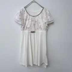 良品　セシルマクビー レースミニワンピース フリル袖 フレア パールビジュー　M