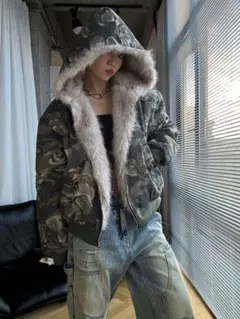 CAMOUFLAGE HOODIE JACKET ファージャケットMサイズ