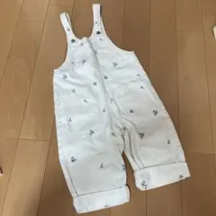 ZARA 花柄刺繍 ホワイト オーバーオール