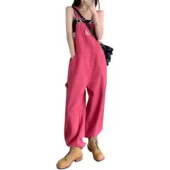 可愛い❣️オーバーオール レディース ワイドパンツ デニム サロペット ピンク M