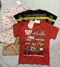 【新品未使用】男の子　120cm まとめ売り　消防車　Tシャツ　半ズボン　上下