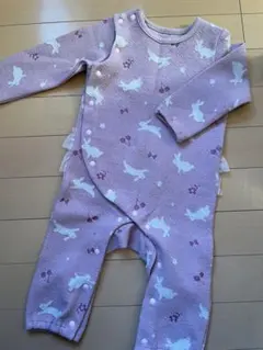 専用　ウサギ柄ロンパース 薄紫色 フリル付き