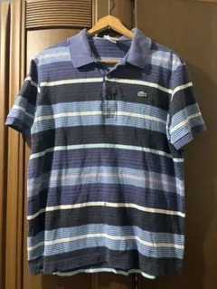 LACOSTE ボーダーポロシャツ 半袖 古着 ブルーのサムネイル