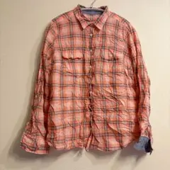 コットン100% チェックシャツ オレンジ L 長袖シャツ 海外古着