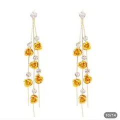 イエロークリスタル花モチーフピアス