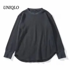 美品 UNIQLO ユニクロ ワッフルクルーネックT 【M】 黒 レディース
