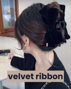 ⑤ 新品　ベロア　リボン　バレッタ　ヘアアクセサリー