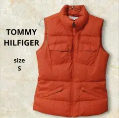 【TOMMY HILFIGER】 朱赤 ダウン フェザー キルティングベスト S