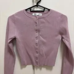 ZARA ピンクリブ編み長袖カーディガン XS