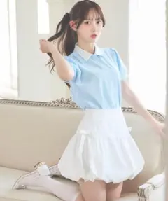 リボン付きインナーパンツ仕様タフタバルーンスカート Suyunn ホワイト