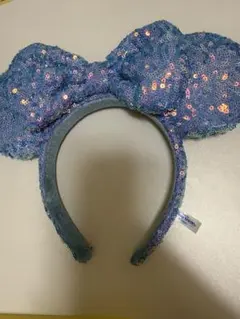 ディズニー カチューシャ ミニー スパンコール ブルー リボン 美品