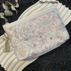 インド刺繍リボン 化粧ポーチ マルチポーチ 小物入れ ハンドメイド