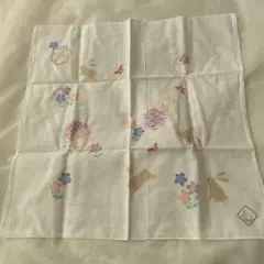 うさぎと花のデザイン ガーゼハンカチ