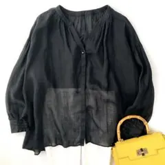 美品 コラージュガリャルダガランテ 洗える シアーラミー2WAYギャザーブラウス