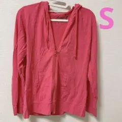 ピンク パーカー 薄手 フード付き ジップアップパーカー