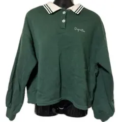 緑 襟付き スウェット トレーナー シャツ