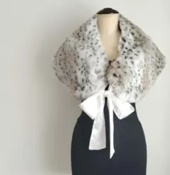 フェイクファーショール　エレガントファーショール　 サテンリボン付き