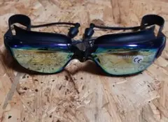 ■新品・未使用■競泳用ゴーグルミラータイプ ブラック/ブルー(耳栓モデル)