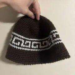 クラッシャーハット　ブラウン 幾何学模様 ビーニー