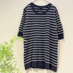 【バナナリパブリック】ボーダー♡ニットカットソー／薄手5分袖／Uネック／春夏秋服