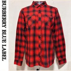 美品 バーバリーブルーレーベル 長袖シャツ カジュアル チェック柄 赤 三陽商会