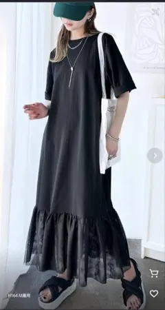 JaVa ジャバコラボ　レイヤード風チュールコンビTシャツワンピース