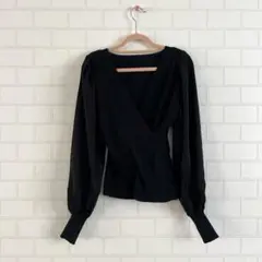 GRLグレイル 袖切り替えカシュクールニットトップス ブラック 黒 長袖Mサイズ