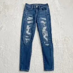 AMERICAN EAGLE ダメージスキニーデニム S ストレッチ カジュアルのサムネイル
