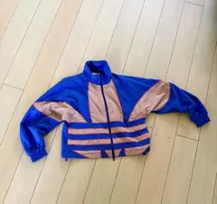 【美品Adidasナイロンジャケットトレフォイルブルー×ピンクM相当 ショート