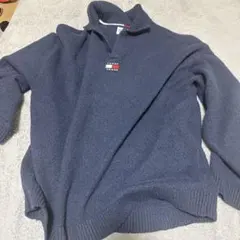 トミー　TOMMY JEANS ネイビー ニットポロシャツ 襟付き