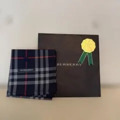 【新品未使用】BURBERRY チェック柄 ハンカチ ネイビー
