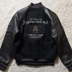 極美品■VAN JACKET スタジャン　袖レザー　黒×黒　ワッペン　刺繍　Mのサムネイル
