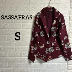 海外古着‼︎SASSAFRAS【S】バーガンディ 花柄 テーラードジャケット 薄手