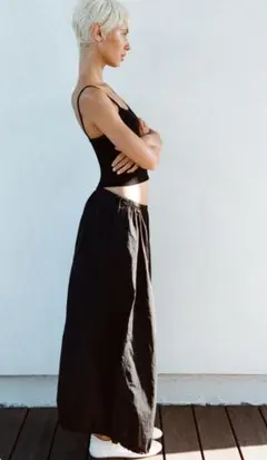 ZARA ナイロン バルーン ミディスカート