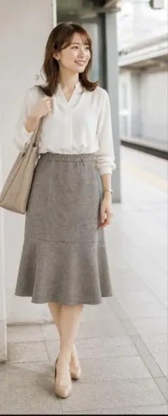 ☀️インデックス フレアスカート マーメイド 千鳥格子 S モノトーン 通勤のサムネイル