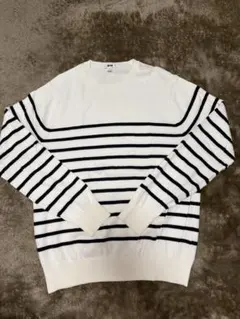 UNIQLO ボーダー クルーネックセーター ホワイト×ブラック