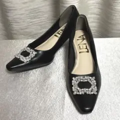 ✨新品未使用✨ビジュー付きパンプス　黒　結婚式　LL　24.5 LENA