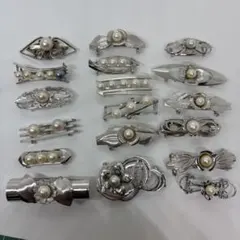 031011訳あり　本真珠　あこや貝　シルバー　彫金台　帯留 まとめ売り　18点