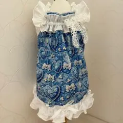 687→姫キャミワンピ/ブルーグリーン/MSサイズ/犬服/ハンドメイド犬服