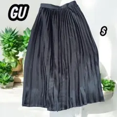 GU ロングプリーツスカート S 黒　ウエストゴム入り