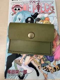 日焼けあり　ハンドメイド レザーミニ財布 カーキ 革　ヌメ革